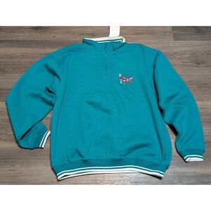 Carnival Teal Jade Quarter Zip Sweatshirt Pullover Embroidered Flags S M